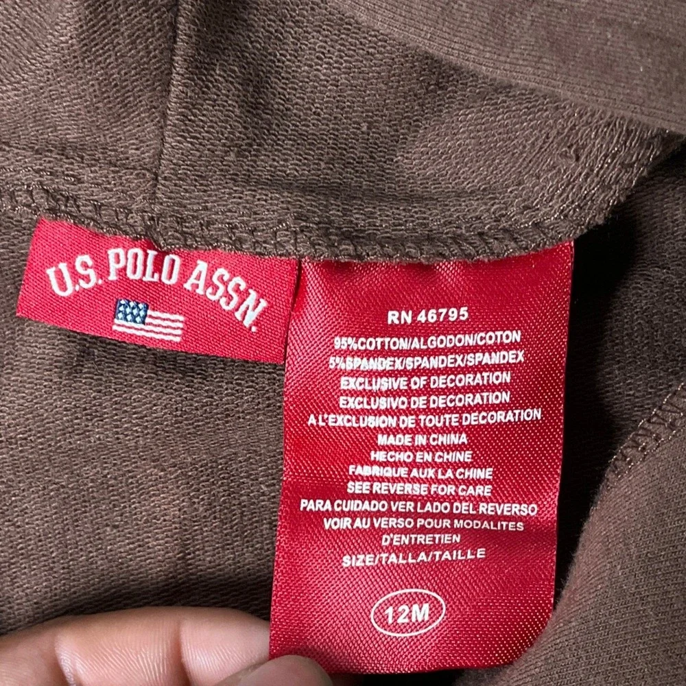 U.S. Polo Assn. Hoodie Toddler Girls 12M Brown Cotton Ruffle Zip Up Glitter Logo